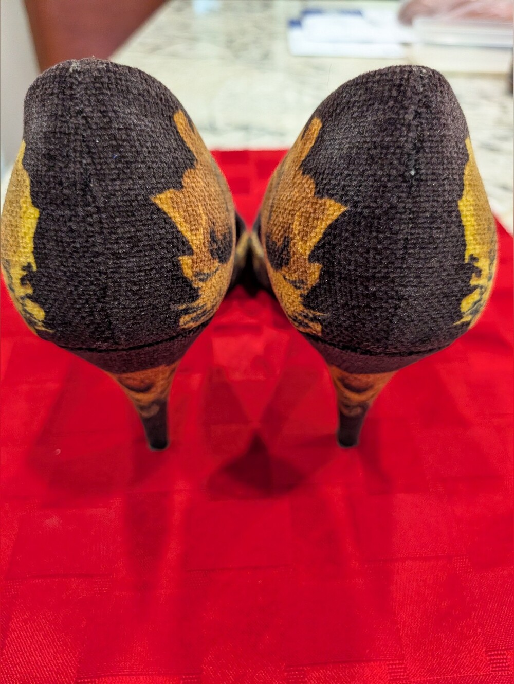 Prada Black Pointed-Toe D'Orsay Pumps with Yellow Floral Detail - Picture 3 of 8